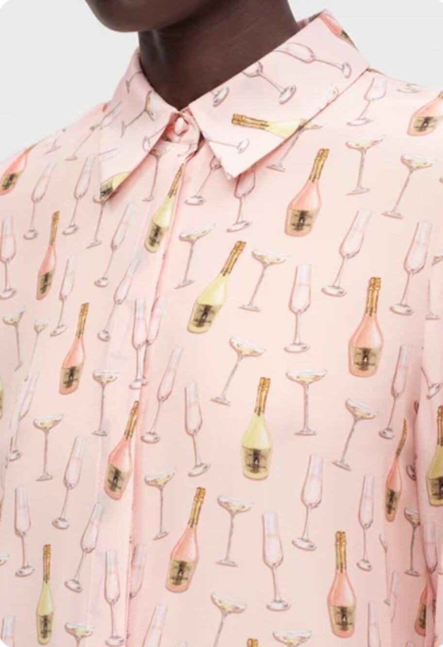 Alice + Olivia Willa Champagne Pop Silk Blouse Pink Hidden Placket Small